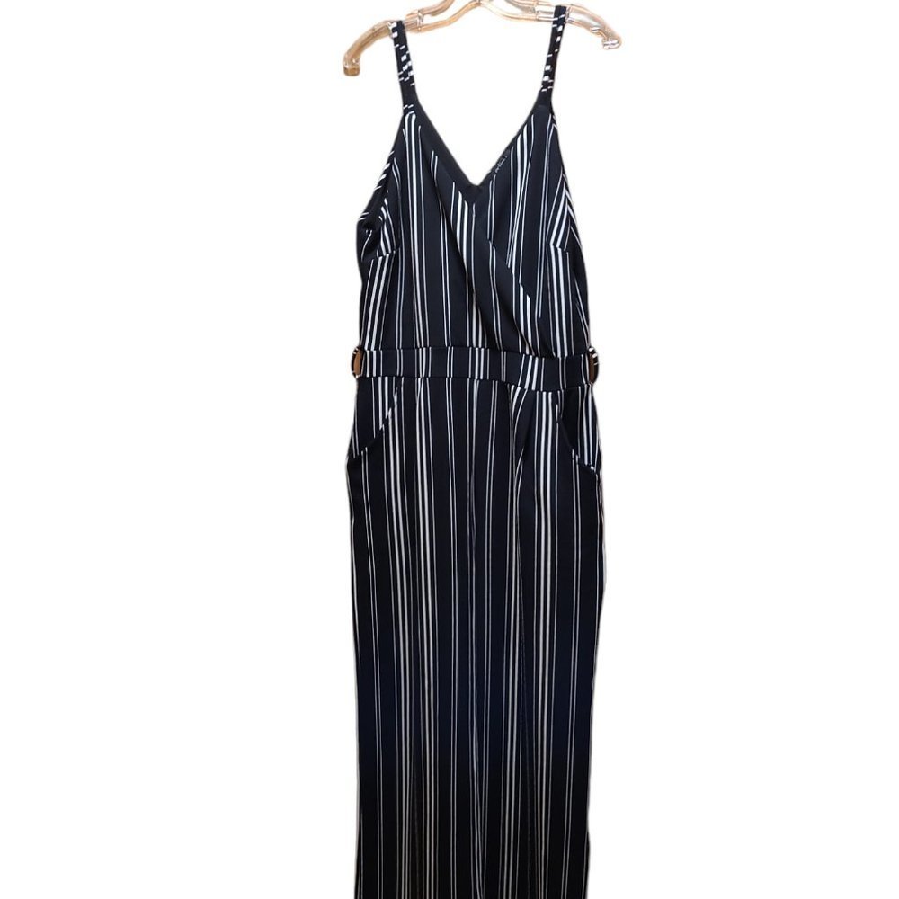 Eclipse Black and White Striped Jumpsuit
